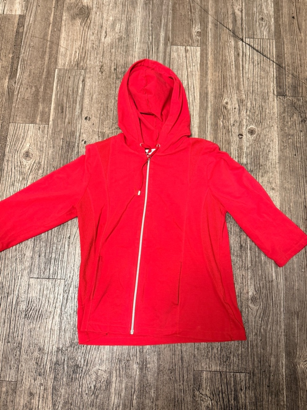 Christopher & Banks Women's Full Zip Hoodie Red Petite P/M Cotton 3/4 Sleeve